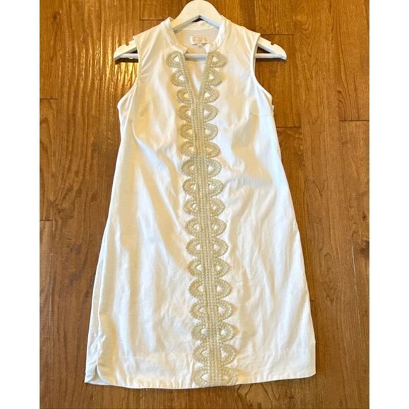 Mudpie Mia white embroidered gold shift dress size small - Picture 12 of 13